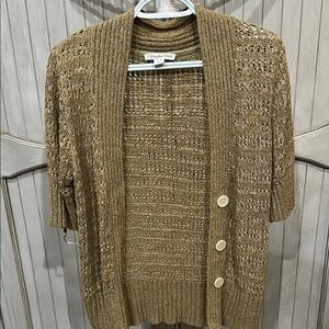 Coldwater Creek Brown Cardigan Sweater Open Front Relaxed Knit